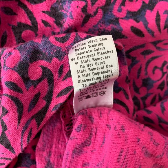 Fresh Produce Top Size Medium Pink Purple V Neck 3/4 Sleeve Cotton Damask Print - Picture 3 of 12